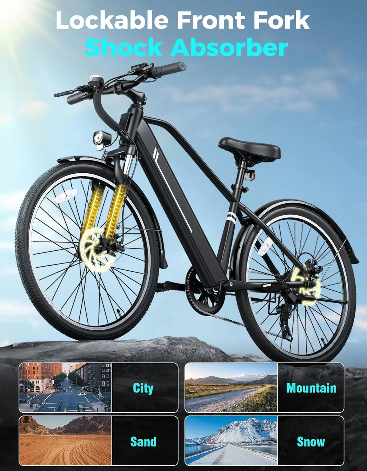 Electric Bike for Adults, 26" Up to 28Mph 1000W Peak Motor Ebike 65  Mile Range Brushless City Ebike, 7-Speed Commuter E-Bike with Removable 360Wh Battery for Commuting, Outdoor