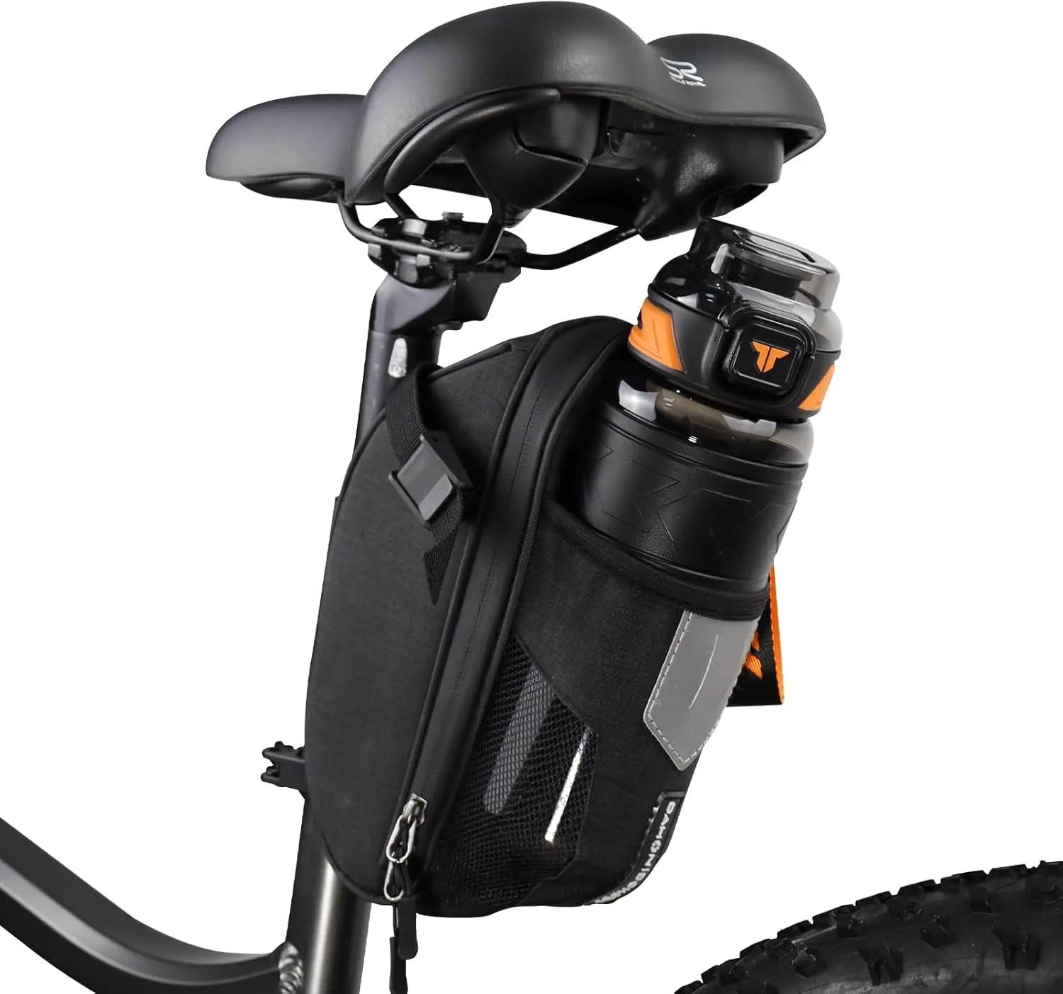 Electric Bike Saddle Bag with Water Bottle Holder,Electric Bicycle Under Seat Water Bottle Pouch Repair Tool Storage Bag Ebike Accessories Cycling Pocket