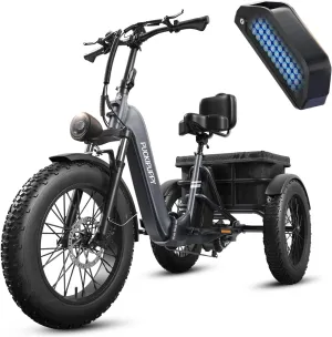 Electric Trike for Adult with 48V 18AH Cells Battery, 60 Miles Range, 750W Motor, Pickup Class 500 LB Load Electric Tricycle with 20" Fat Tire and Large Basket for City and Mountain Road, Husky