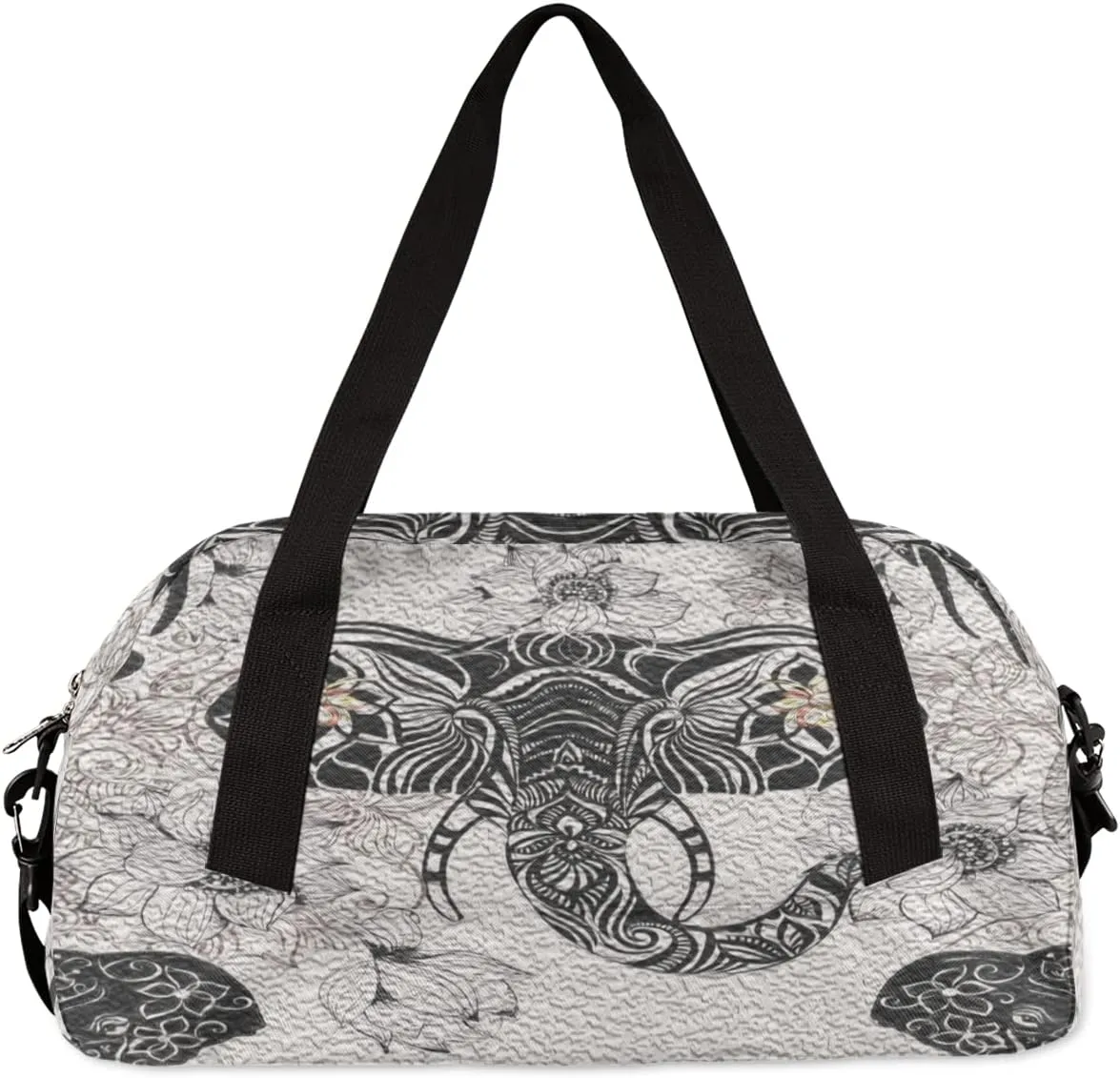 Elephant Ethnic Flower Kids Duffel Bag for Girls Boys Teens, Elephant Oil Painting Dance Bag Overnight Small Duffel Bag Carry On Weekend Sports Gym Travel Bag for School Practice Gymnastics Ballet