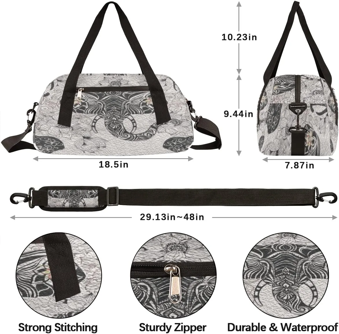 Elephant Ethnic Flower Kids Duffel Bag for Girls Boys Teens, Elephant Oil Painting Dance Bag Overnight Small Duffel Bag Carry On Weekend Sports Gym Travel Bag for School Practice Gymnastics Ballet