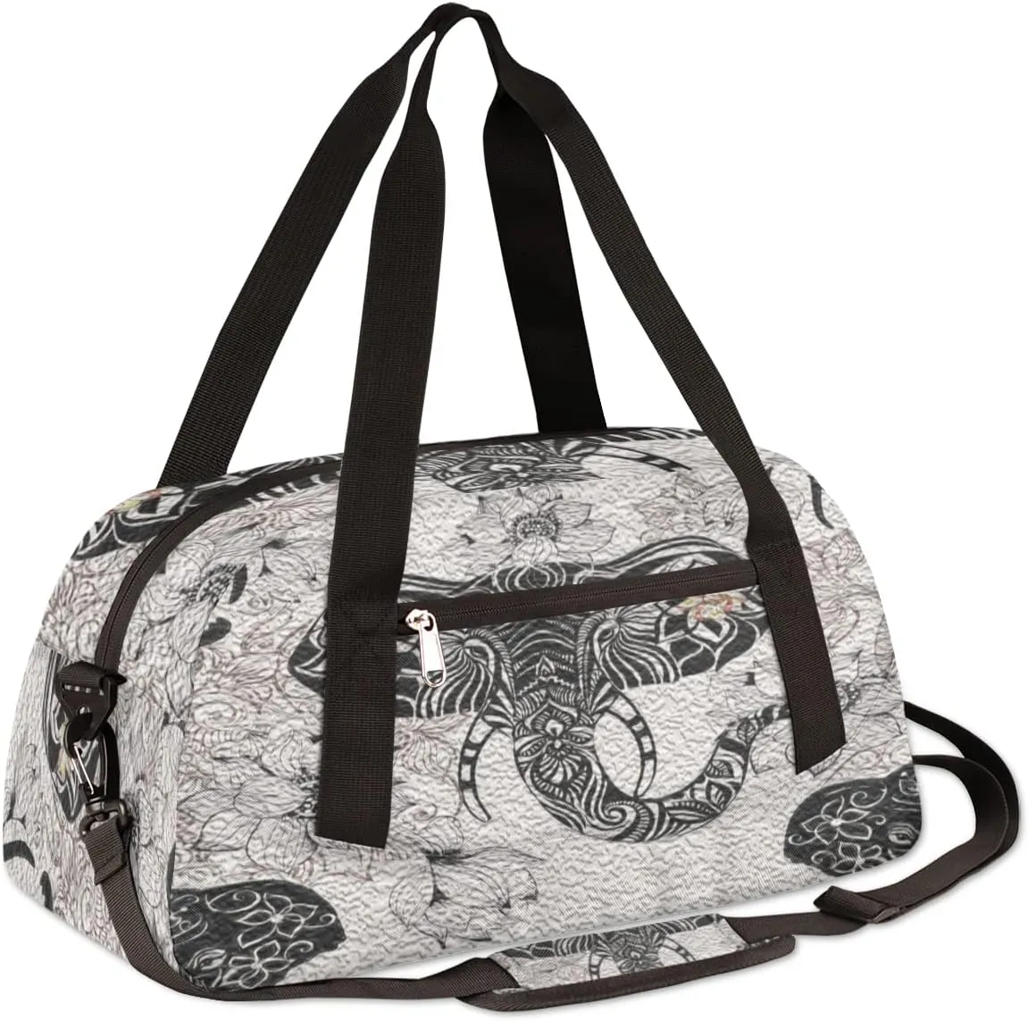 Elephant Ethnic Flower Kids Duffel Bag for Girls Boys Teens, Elephant Oil Painting Dance Bag Overnight Small Duffel Bag Carry On Weekend Sports Gym Travel Bag for School Practice Gymnastics Ballet