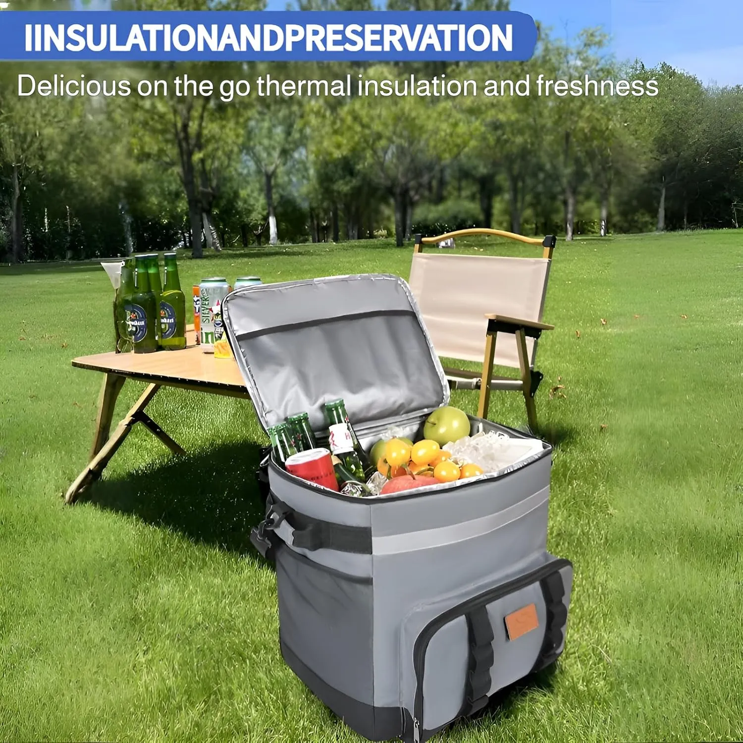 [Ellniges]【Rolling Cooler Bag】 Large Capacity 35L Insulated Cooler with Leak-Proof Design & Foldable Handle, Oxford Fabric for Camping, Fishing, BBQ, Outdoor Picnic (4 Colors)