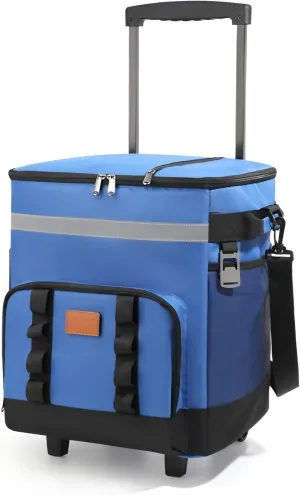 [Ellniges]【Rolling Cooler Bag】 Large Capacity 35L Insulated Cooler with Leak-Proof Design & Foldable Handle, Oxford Fabric for Camping, Fishing, BBQ, Outdoor Picnic (4 Colors)