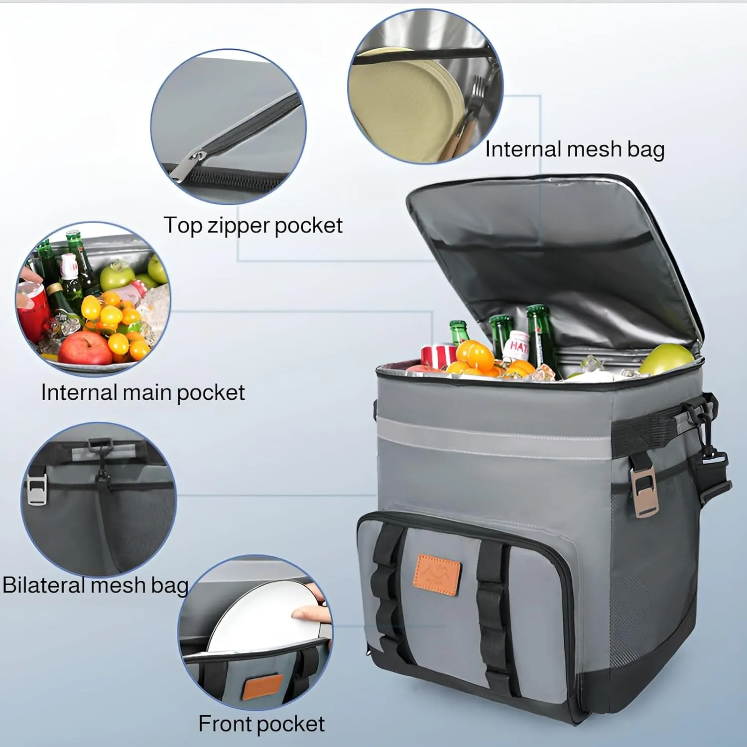 [Ellniges]【Rolling Cooler Bag】 Large Capacity 35L Insulated Cooler with Leak-Proof Design & Foldable Handle, Oxford Fabric for Camping, Fishing, BBQ, Outdoor Picnic (4 Colors)