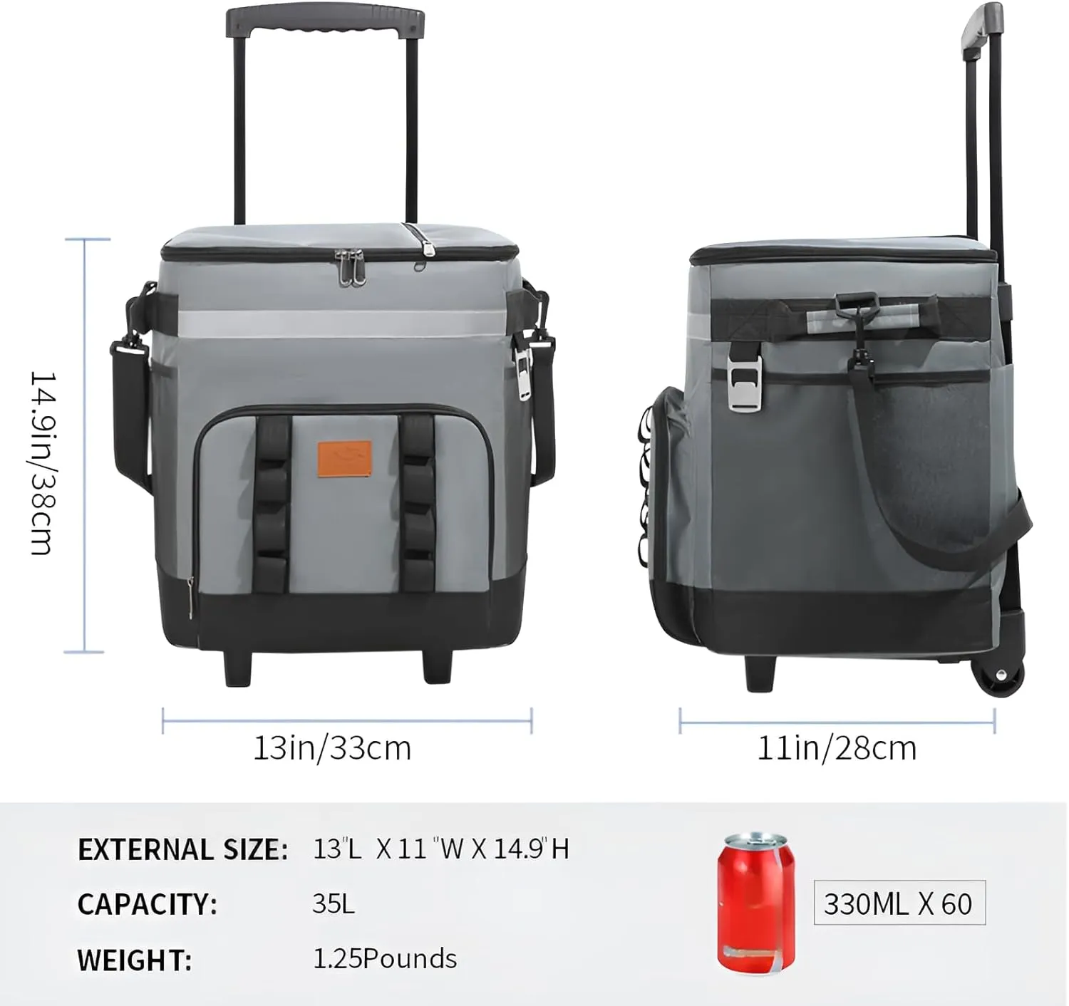 [Ellniges]【Rolling Cooler Bag】 Large Capacity 35L Insulated Cooler with Leak-Proof Design & Foldable Handle, Oxford Fabric for Camping, Fishing, BBQ, Outdoor Picnic (4 Colors)