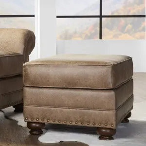 Enhances Decor with Padded Faux Leather Ottoman, Antique Bronze Nailheads, Solid Wood Legs, Brown