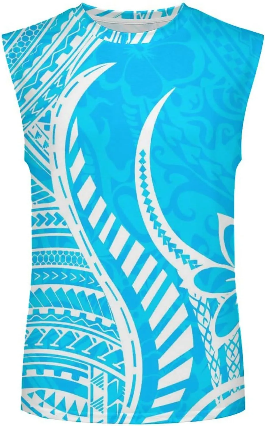 ENLACHIC Men Polynesian Tribal Tattoo Print Muscle Tank Top Sleeveless Gym Shirt Plus Size
