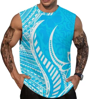 ENLACHIC Men Polynesian Tribal Tattoo Print Muscle Tank Top Sleeveless Gym Shirt Plus Size