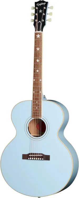 Epiphone Inspired by Gibson Custom J-180 Long Scale Acoustic Electric Jumbo, Frost Blue with Hard Case