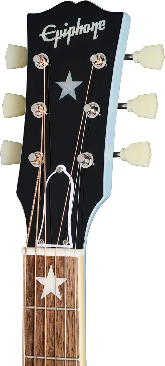 Epiphone Inspired by Gibson Custom J-180 Long Scale Acoustic Electric Jumbo, Frost Blue with Hard Case