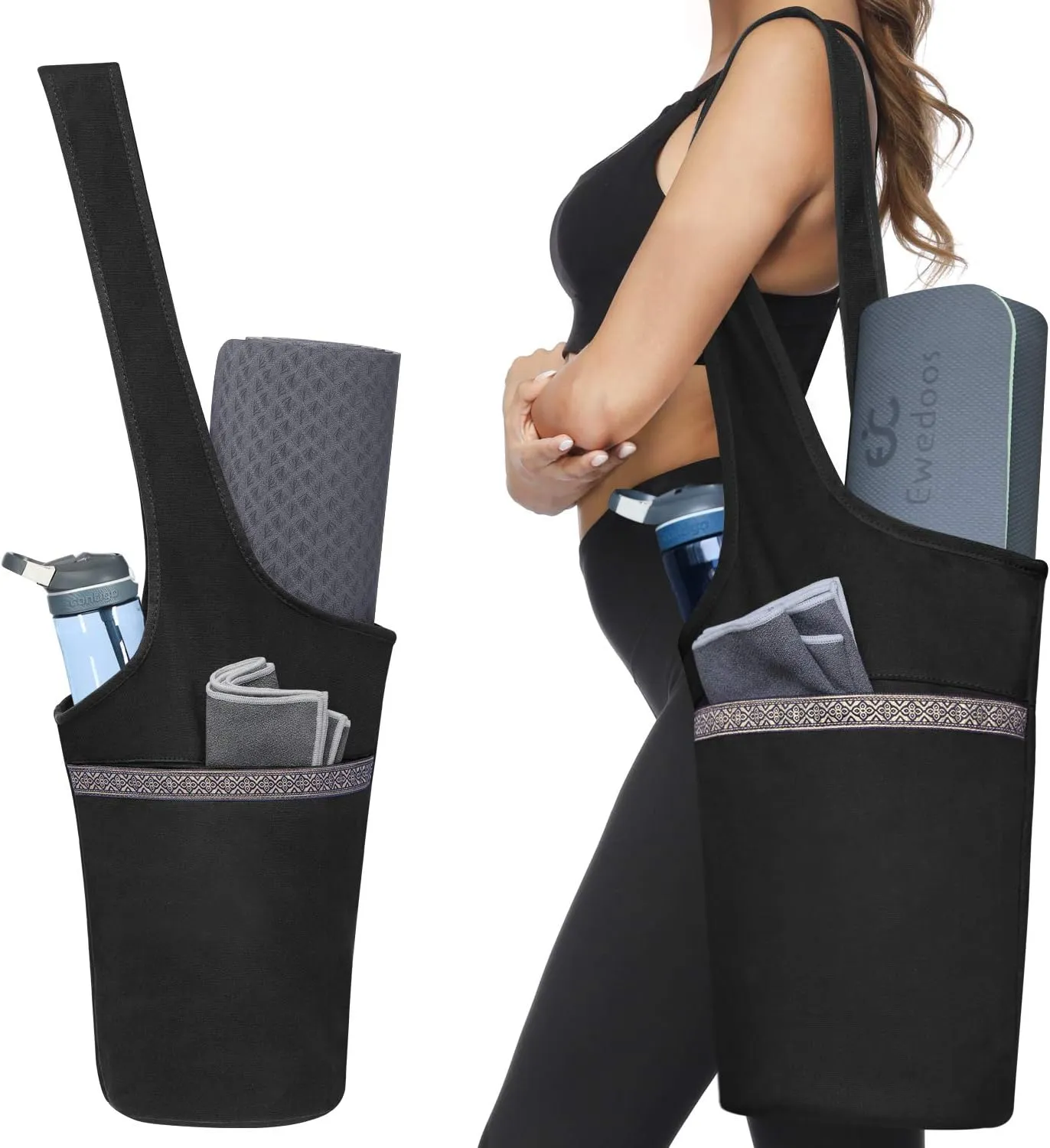 Ewedoos Yoga Mat Bag Yoga Bags with Large Size Pocket and Zipper Pocket, Fit Most Size Mats