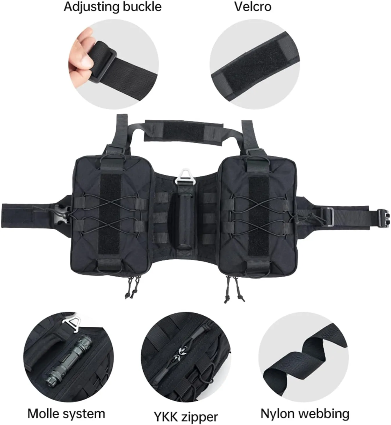 EXCELLENT ELITE SPANKER Dog Pack Hound Dog Saddle Bag Backpack for Travel Camping Hiking Medium & Large Dog with 2 Capacious Side Pockets(Black-L)