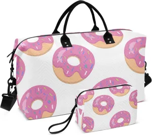 Exnundod Travel Duffel Bags Pink Donut Yummy Sweet Sports Gym Bag Weekender Carry On Tote Overnight Luggage Bags for Women and Men