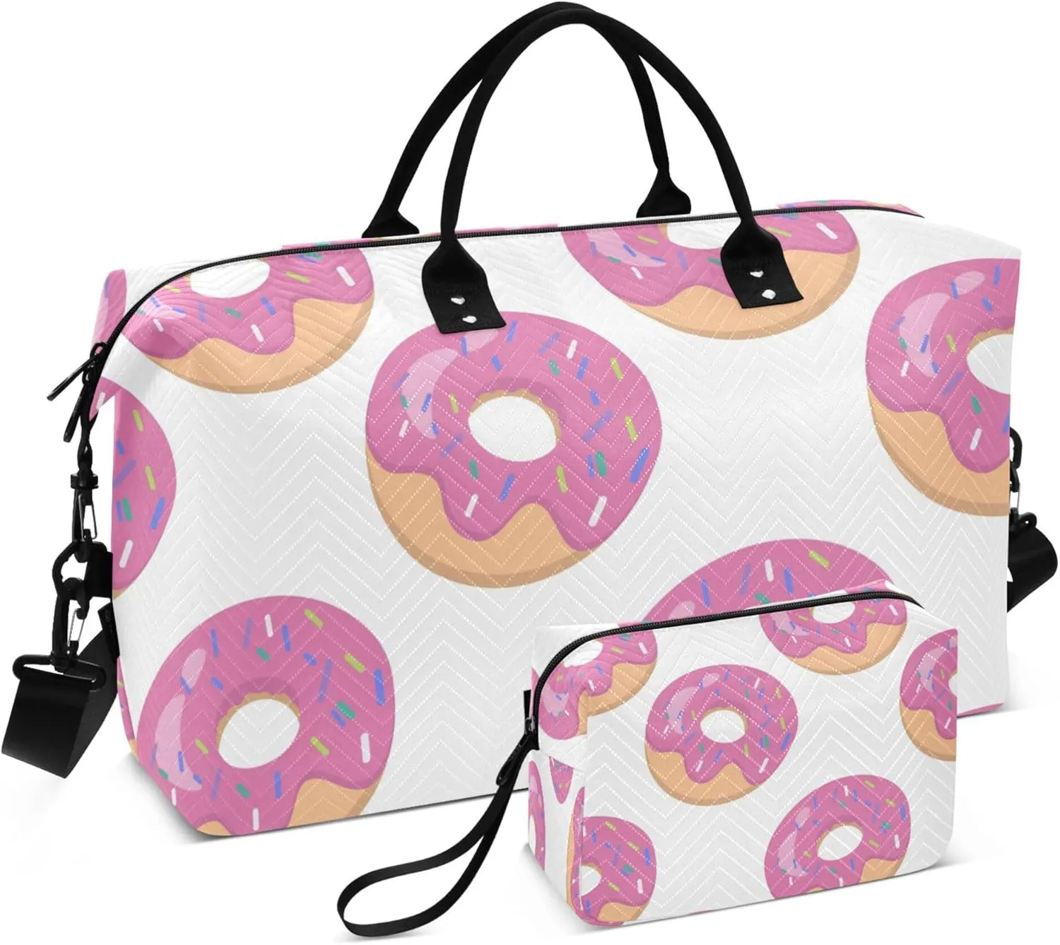 Exnundod Travel Duffel Bags Pink Donut Yummy Sweet Sports Gym Bag Weekender Carry On Tote Overnight Luggage Bags for Women and Men