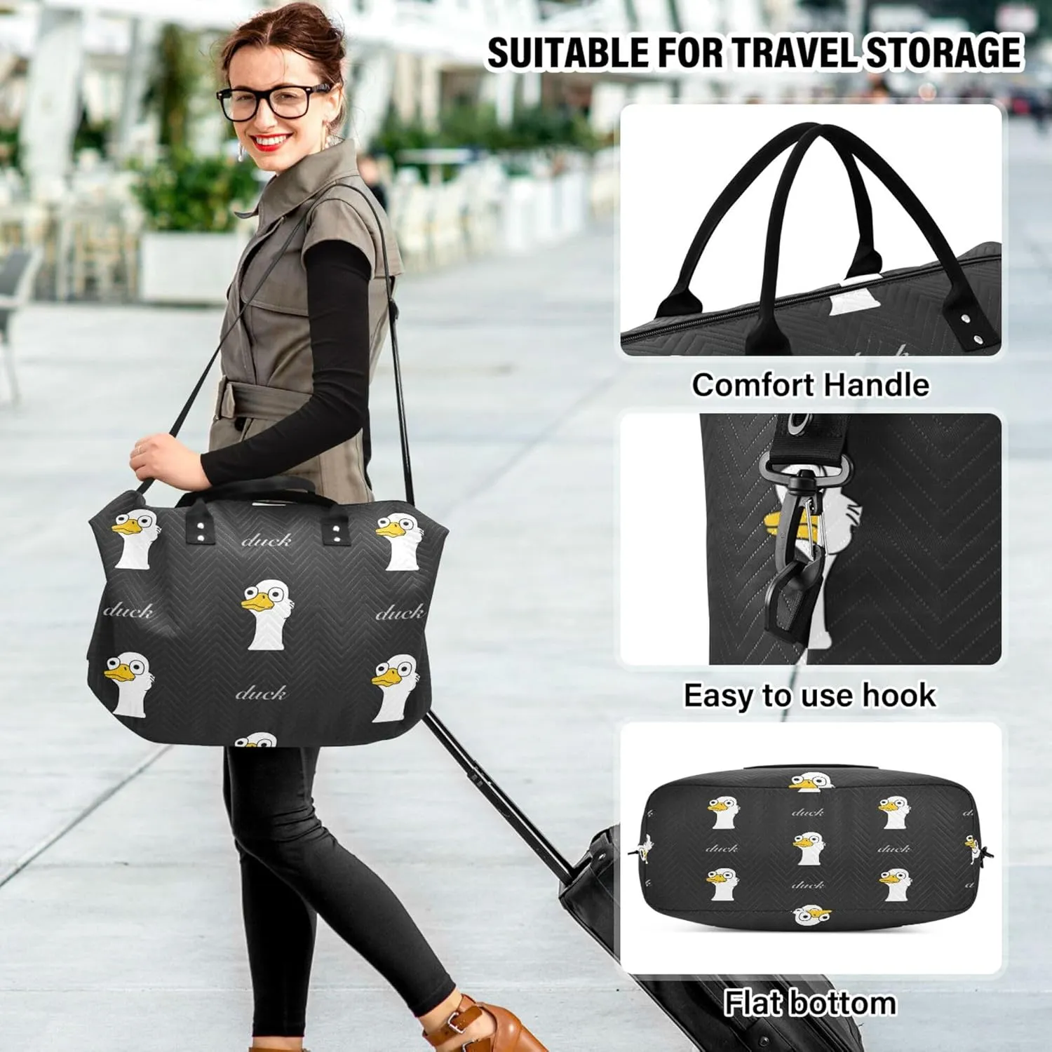 Exnundod Women Weekender Bags Duck Cartoon Geese Travel Duffel Bags Carry On Overnight Bag Large Hospital Tote Luggage