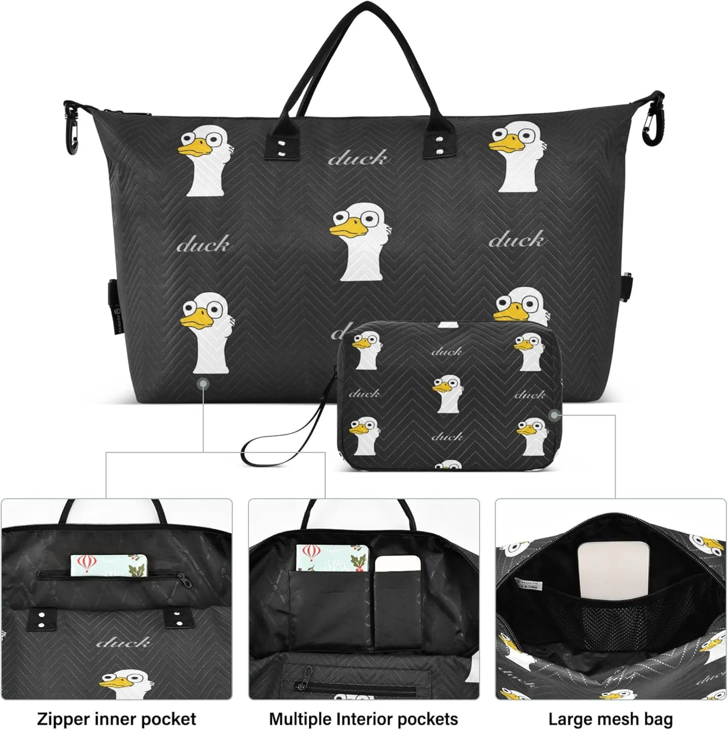 Exnundod Women Weekender Bags Duck Cartoon Geese Travel Duffel Bags Carry On Overnight Bag Large Hospital Tote Luggage