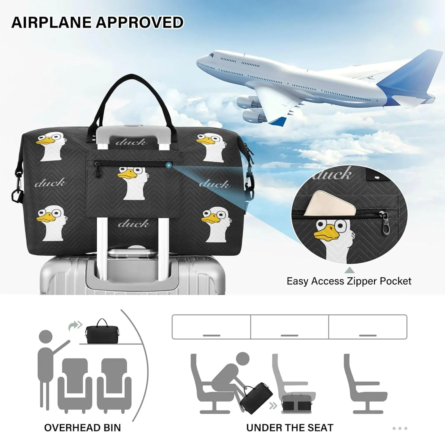 Exnundod Women Weekender Bags Duck Cartoon Geese Travel Duffel Bags Carry On Overnight Bag Large Hospital Tote Luggage