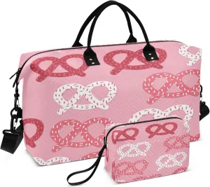 Exnundod Women Weekender Bags Traditional Baked Pretzels Pink Gym Bags Carry On Overnight Duffle Large Duffle Tote Hospital Bag for Business Trip, Yoga