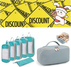 Expandable Compression Packing Cubes for Suitcases (Teal) & Makeup Bag Cosmetic Bag (Blue)
