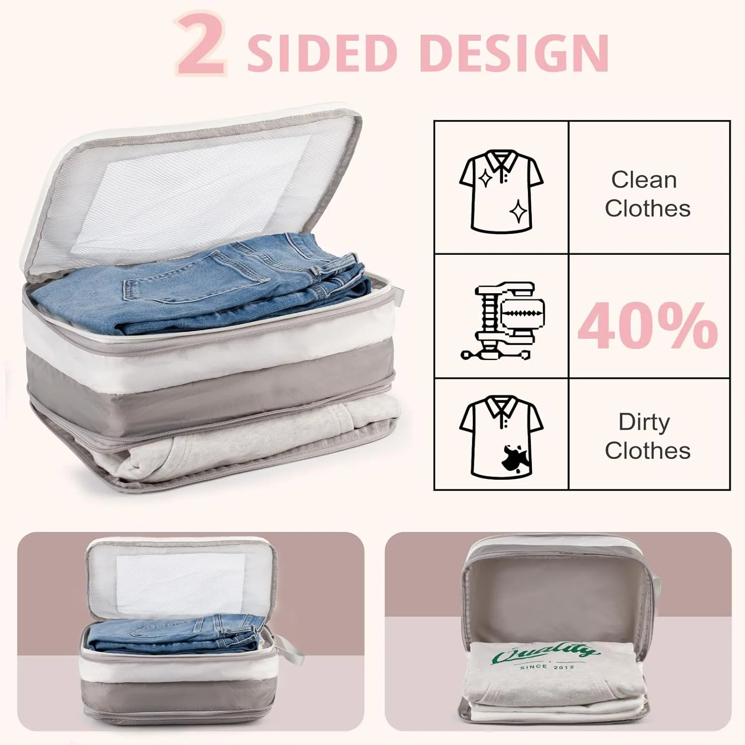 Expandable Double-Sided Compression Packing Cube，3 Set Lightweight Double Deck Organizer Bag Carry on Luggage Backpack Suitcases，Women Travel Accessories for Separate Clean and Dirty Clothes