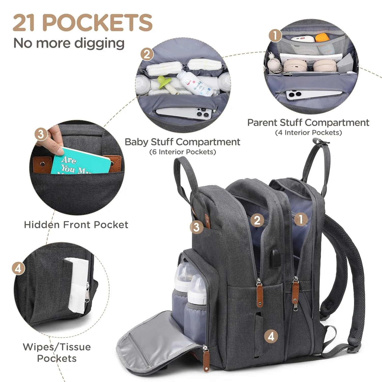 Extra Large Diaper Bag for 2 Kids - Expandable 35L Twin Baby Bags Backpack with 4 Insulated & 16" Laptop Pocket & 2 Compartments - Big Diapers Backpacks - Travel Pañaleras Para Bebe, Unisex