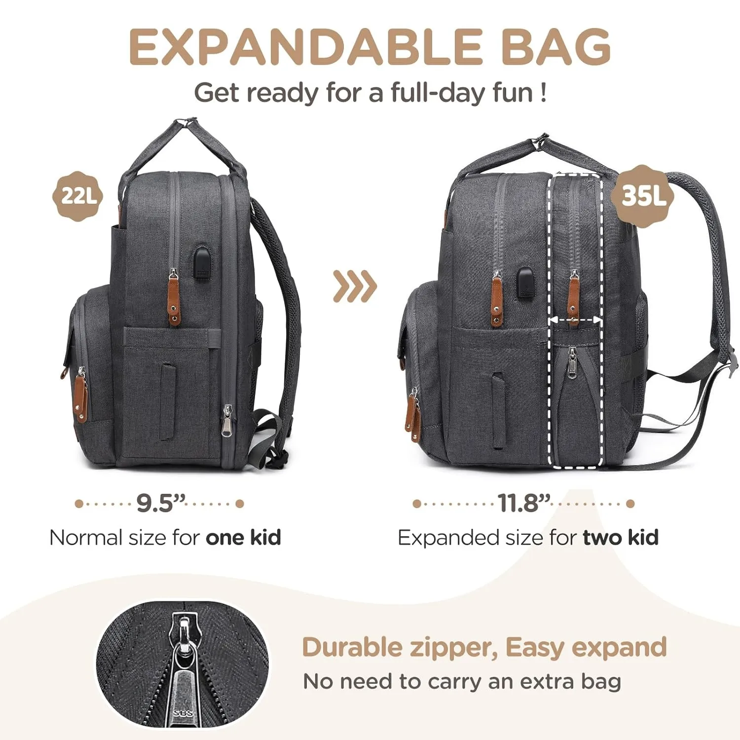 Extra Large Diaper Bag for 2 Kids - Expandable 35L Twin Baby Bags Backpack with 4 Insulated & 16" Laptop Pocket & 2 Compartments - Big Diapers Backpacks - Travel Pañaleras Para Bebe, Unisex