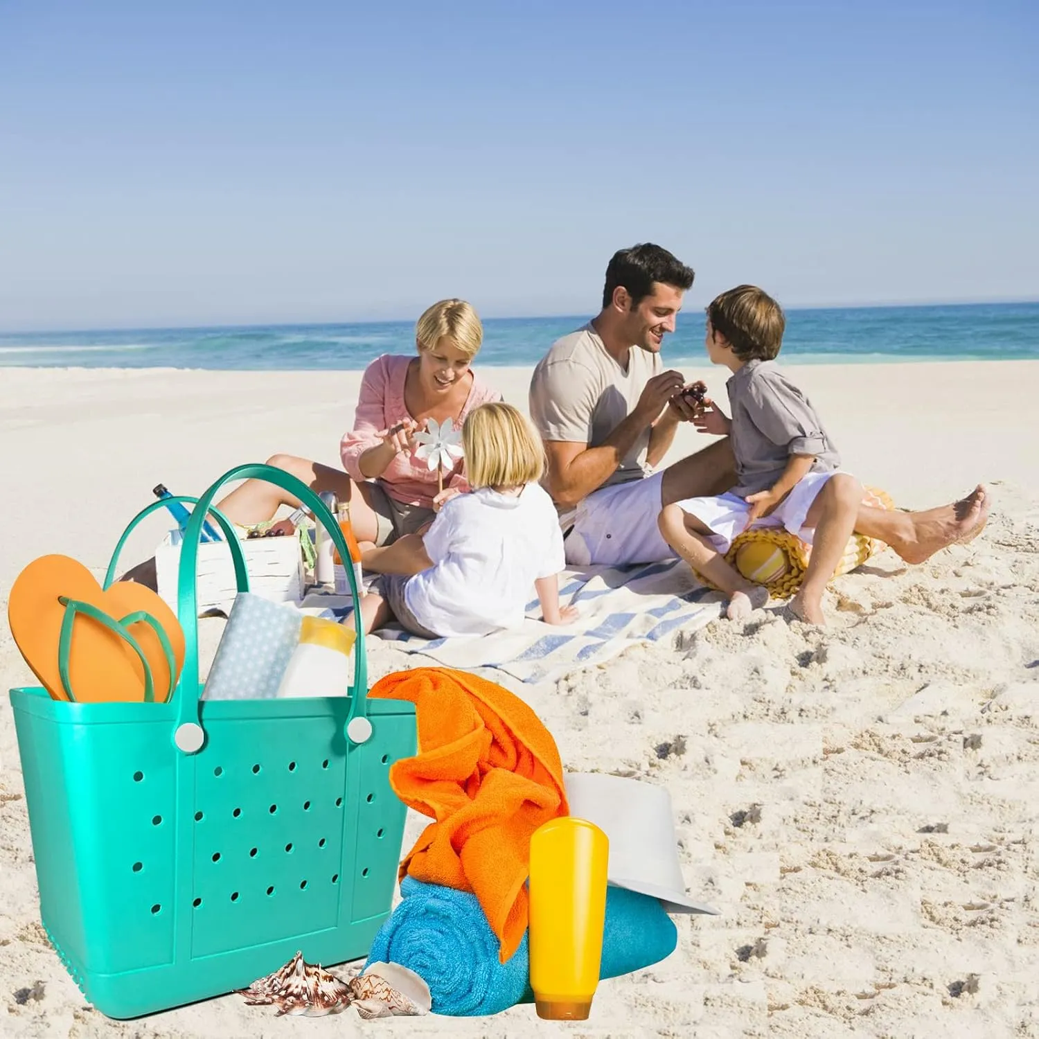 Extra Large Rubber Tote Bag Beach Bag, Washable Durable Open Beach Tote Bag, Travel Totes Bag for Pool Boat Sports
