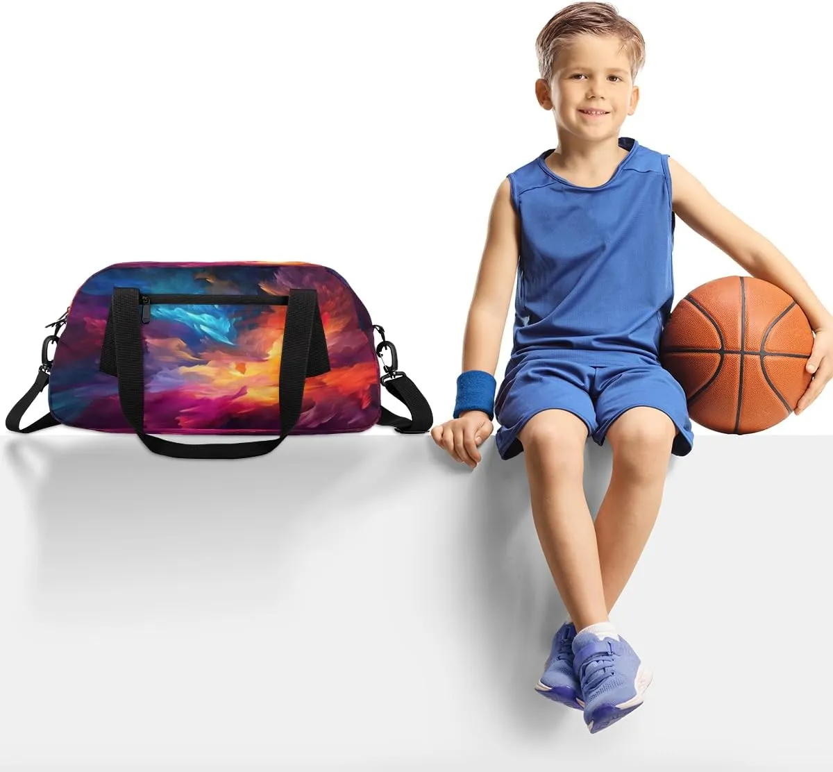 Feathers Cosmic Stars Kids Duffle Bag Boys Girls Small Sport Dance Gym Bag for Overnight Travel Weekender Carry On