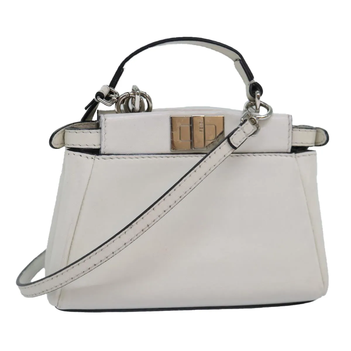 FENDI Peek A Boo Small Shoulder Bag Leather 2way White 87645