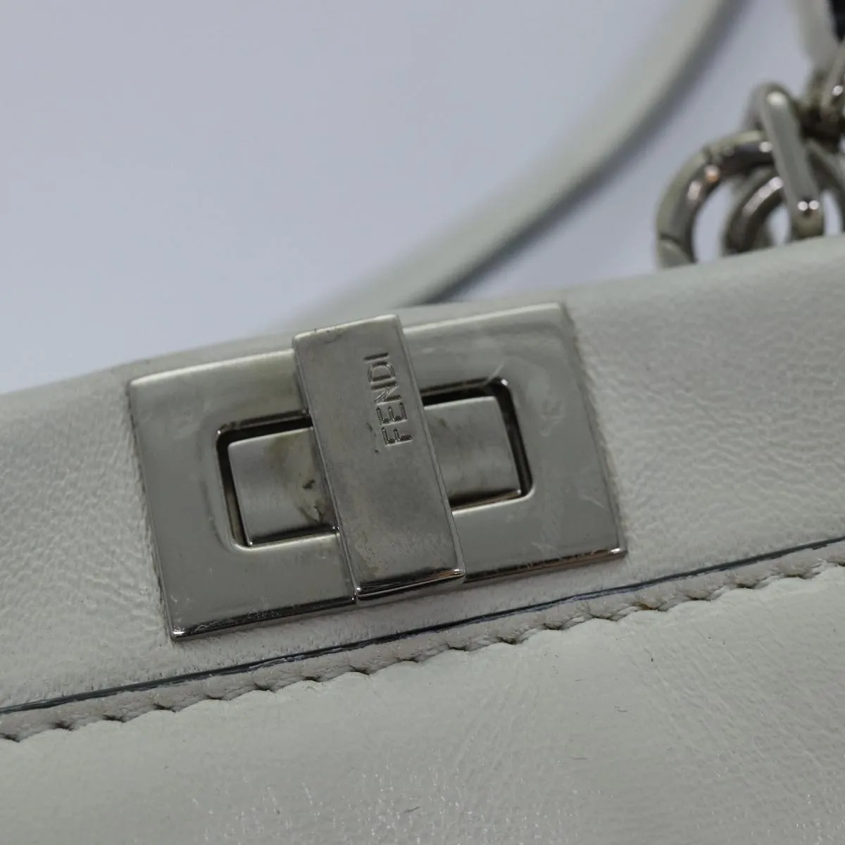FENDI Peek A Boo Small Shoulder Bag Leather 2way White 87645