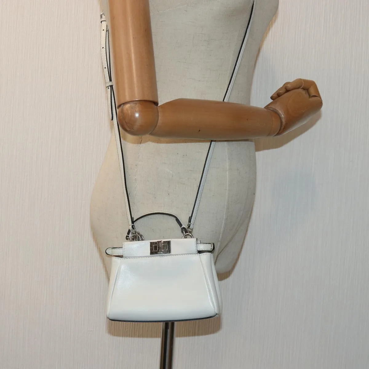 FENDI Peek A Boo Small Shoulder Bag Leather 2way White 87645