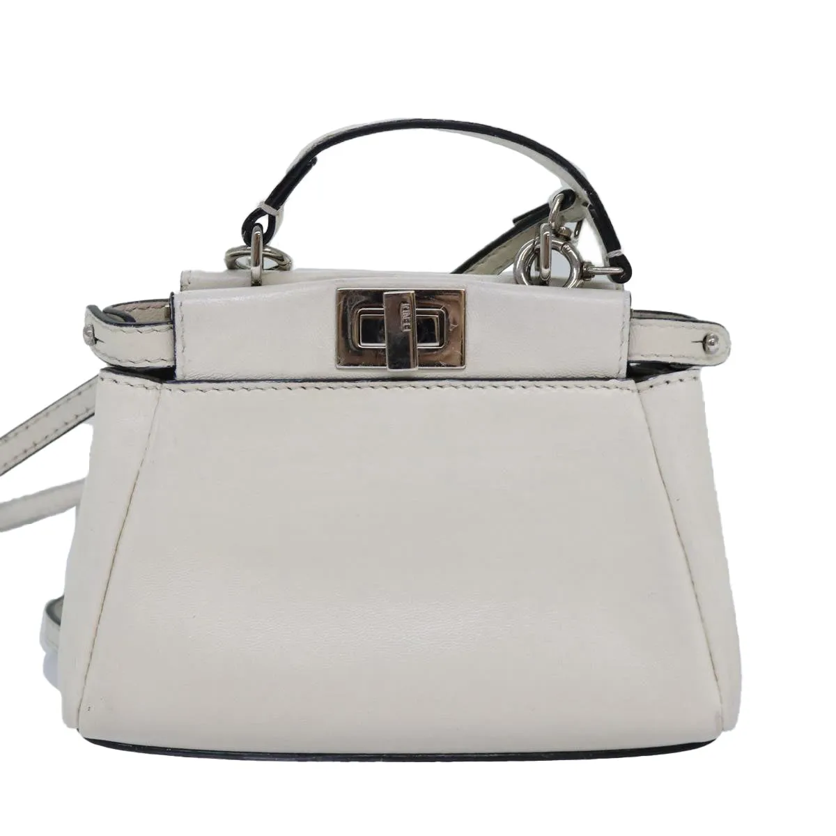FENDI Peek A Boo Small Shoulder Bag Leather 2way White 87645