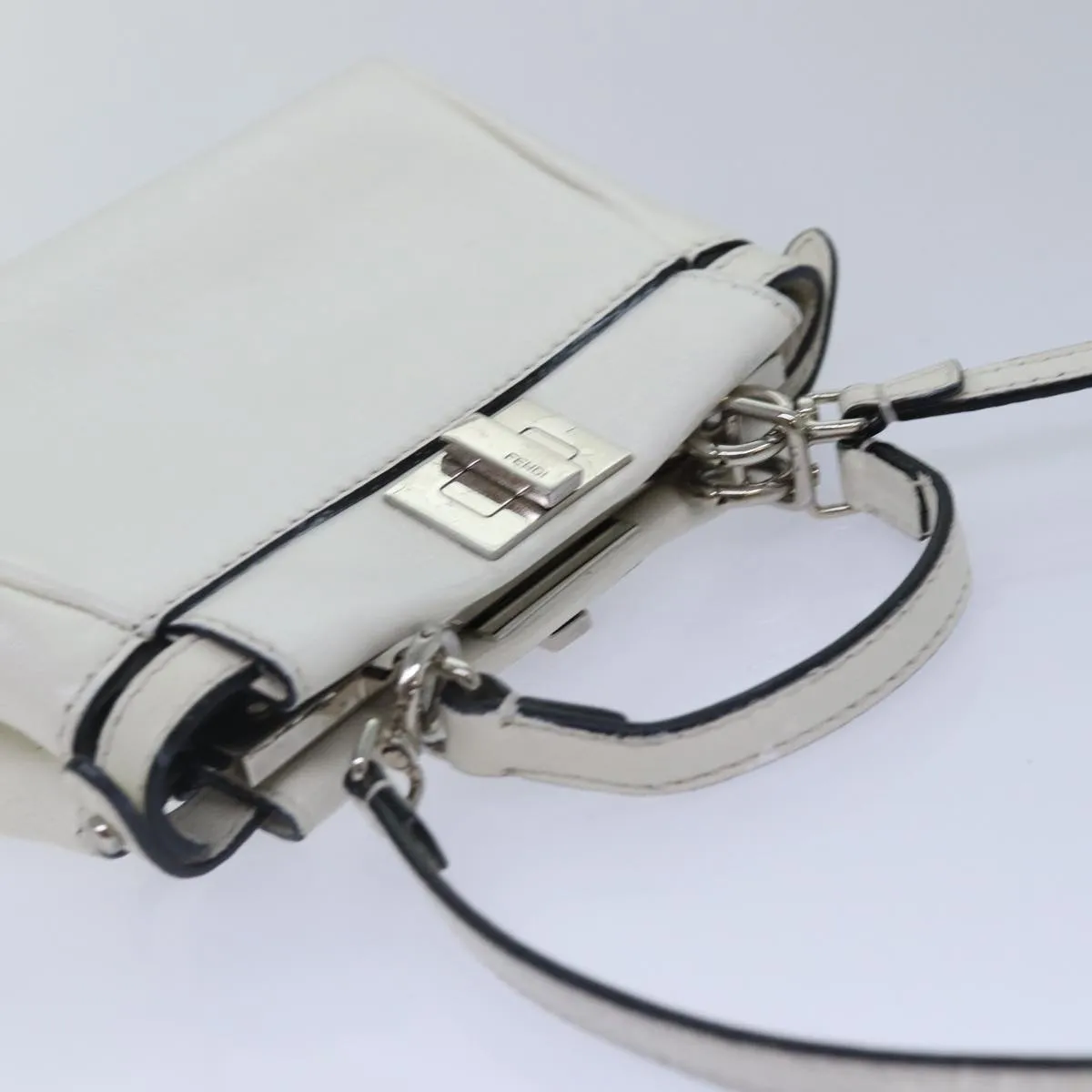 FENDI Peek A Boo Small Shoulder Bag Leather 2way White 87645