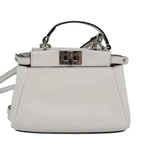 FENDI Peek A Boo Small Shoulder Bag Leather 2way White 87645