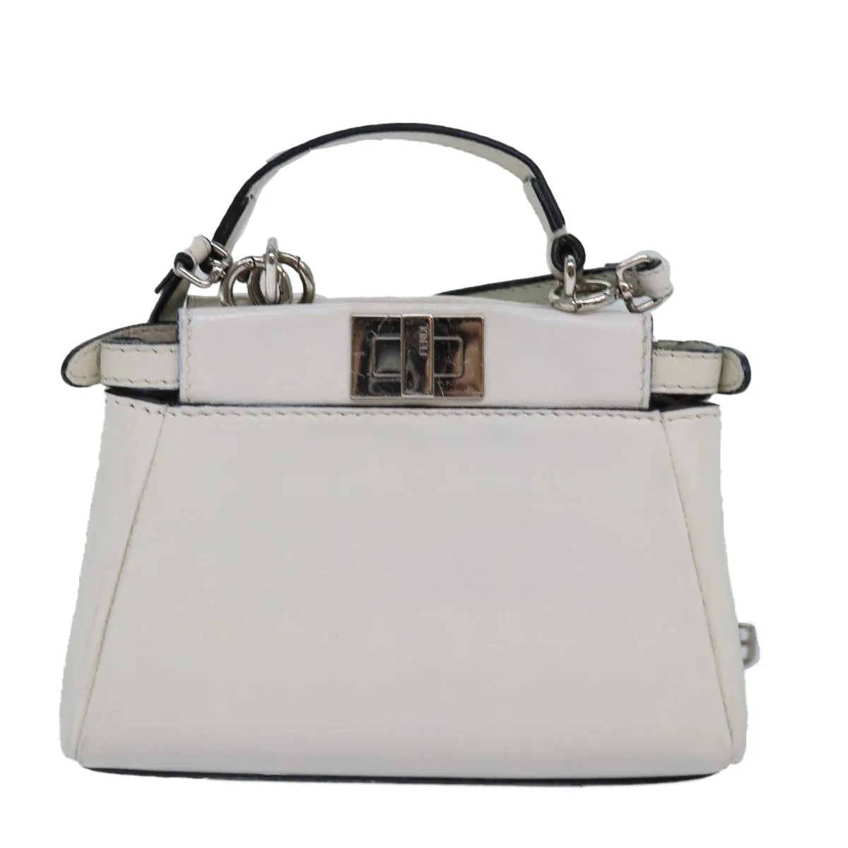 FENDI Peek A Boo Small Shoulder Bag Leather 2way White 87645