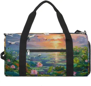Feng Shui Lotuses Flower Blooming Gym Bag for Women Men Lightweight Duffel Bag Travel Tote Bag Sports Bag with Shoulder Strap