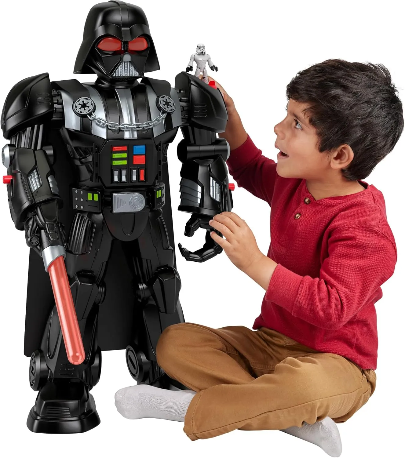 Fisher-Price Imaginext Star Wars Darth Vader Bot 2  Ft Tall Toy, Lights Sounds & Stormtrooper Metal Character Key for Kids Ages 3  Years