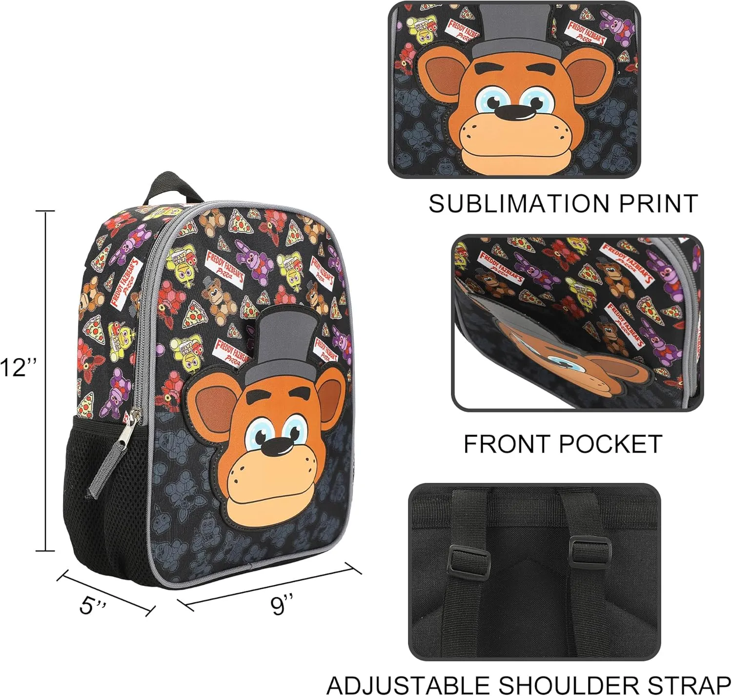 Five Nights At Freddy's Freddy Fazbear Character Print 2-Piece Youth EVA Wheeled Luggage & Travel Backpack Set