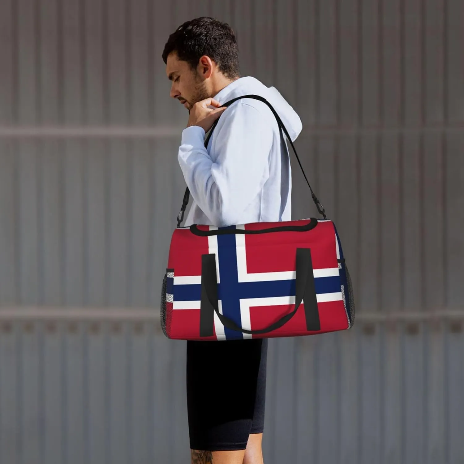Flag Of Norway Travel Duffel Bag Large Foldable Waterproof Overnight Bag For Beach Swim Bags Pool Sports Gym
