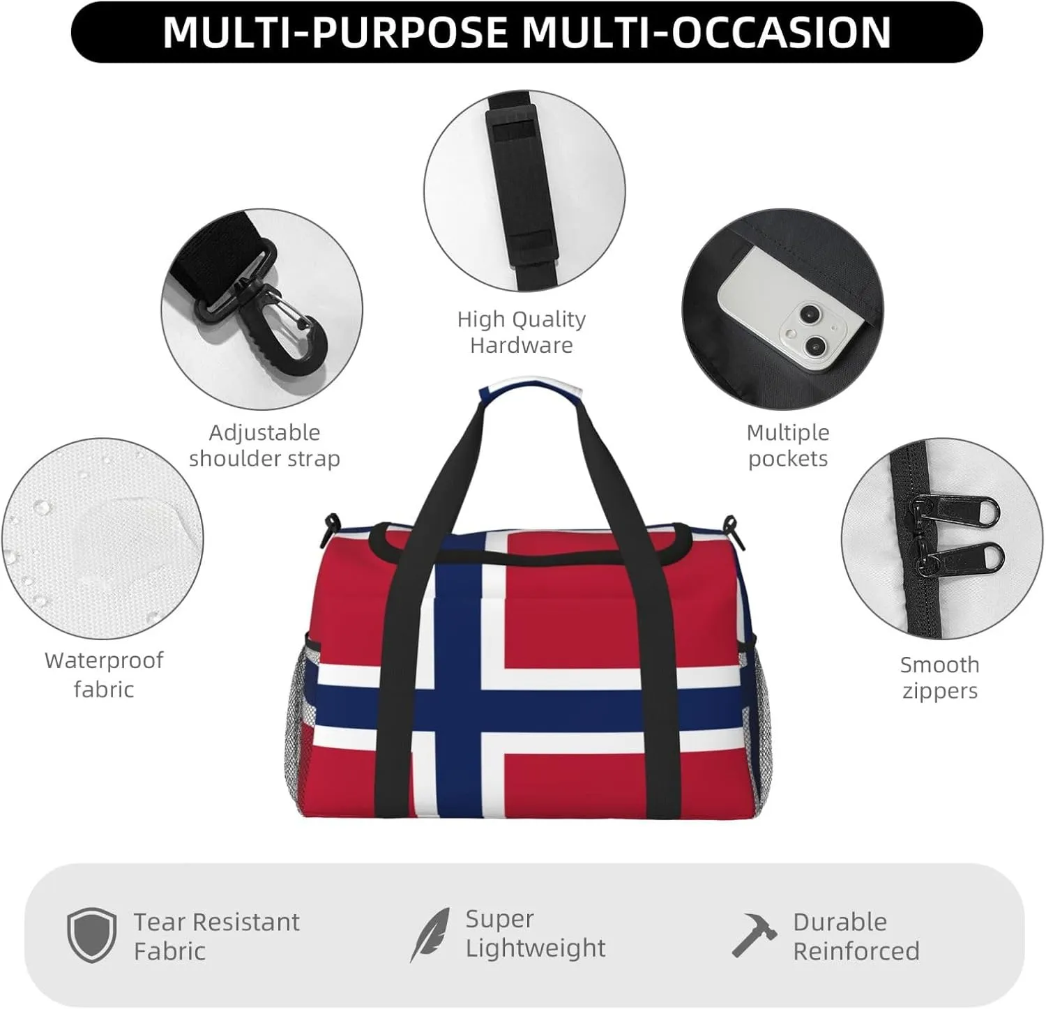 Flag Of Norway Travel Duffel Bag Large Foldable Waterproof Overnight Bag For Beach Swim Bags Pool Sports Gym