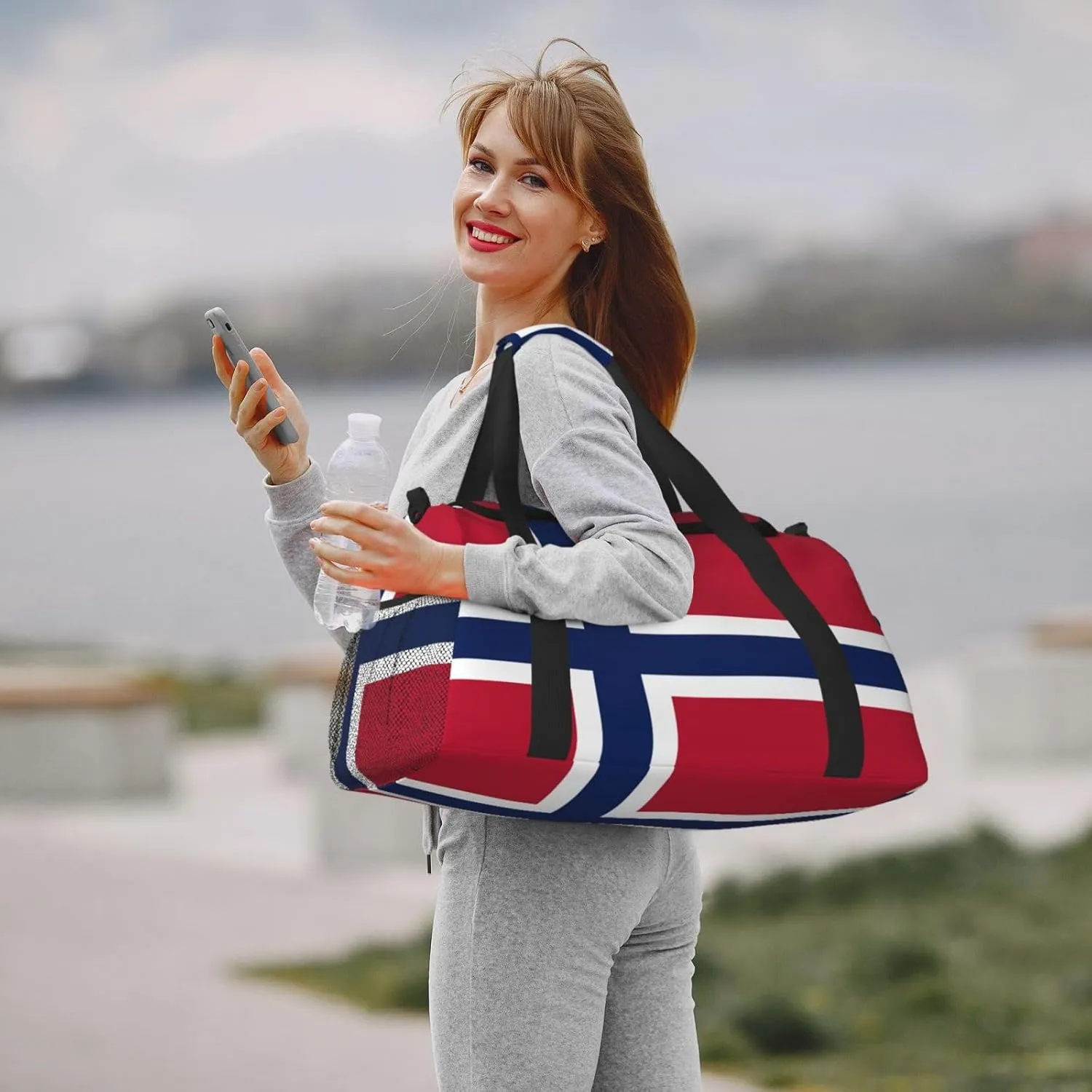 Flag Of Norway Travel Duffel Bag Large Foldable Waterproof Overnight Bag For Beach Swim Bags Pool Sports Gym