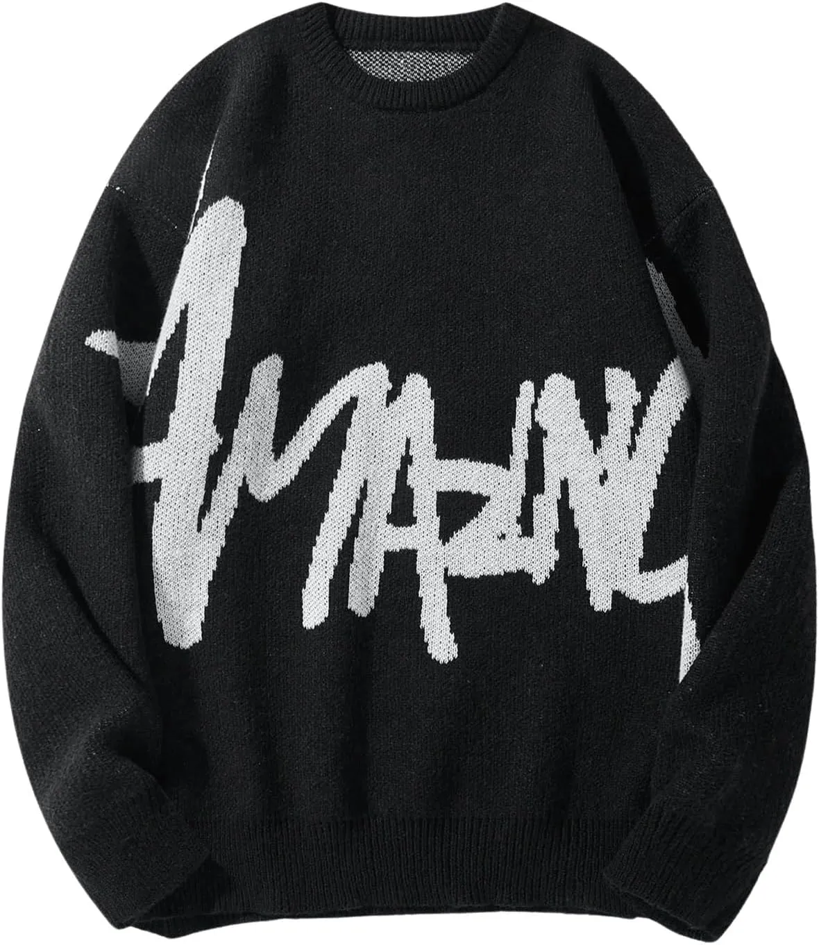 Floerns Men's Letter Print Long Sleeve Knit Wear Crewneck Pullover Sweaters