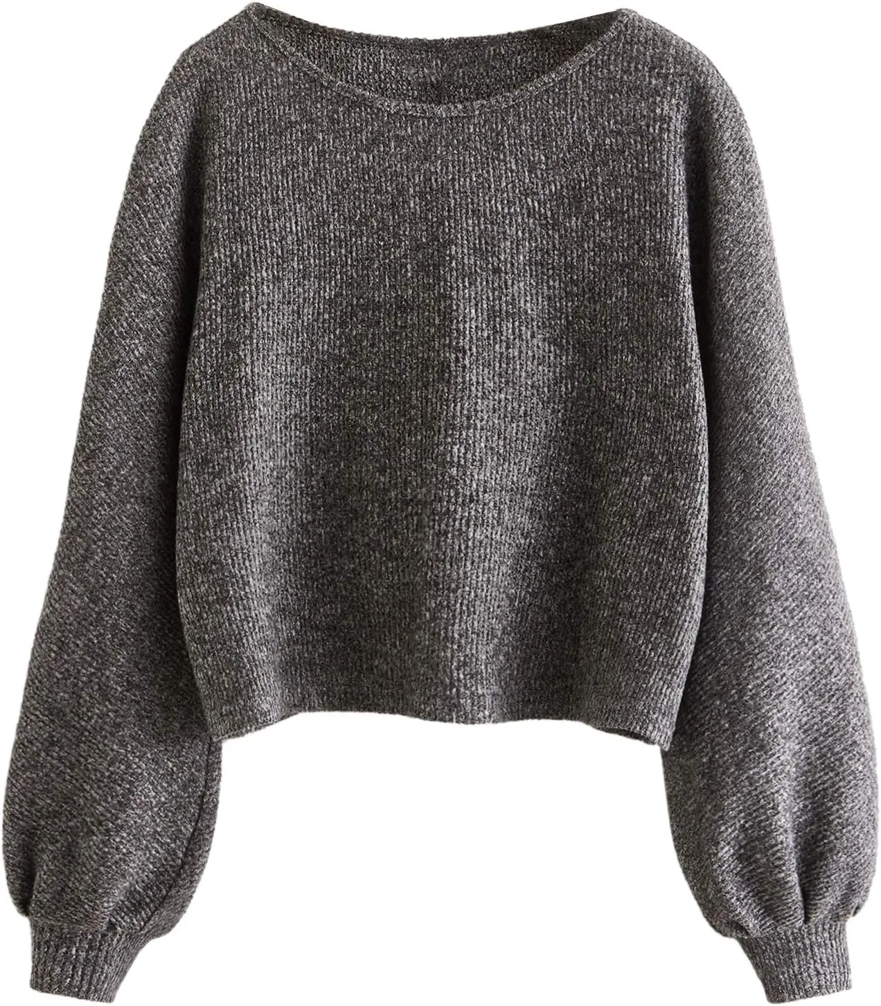 Floerns Women's Solid Boat Neck Long Lantern Sleeve Pullover Thin Sweater Top