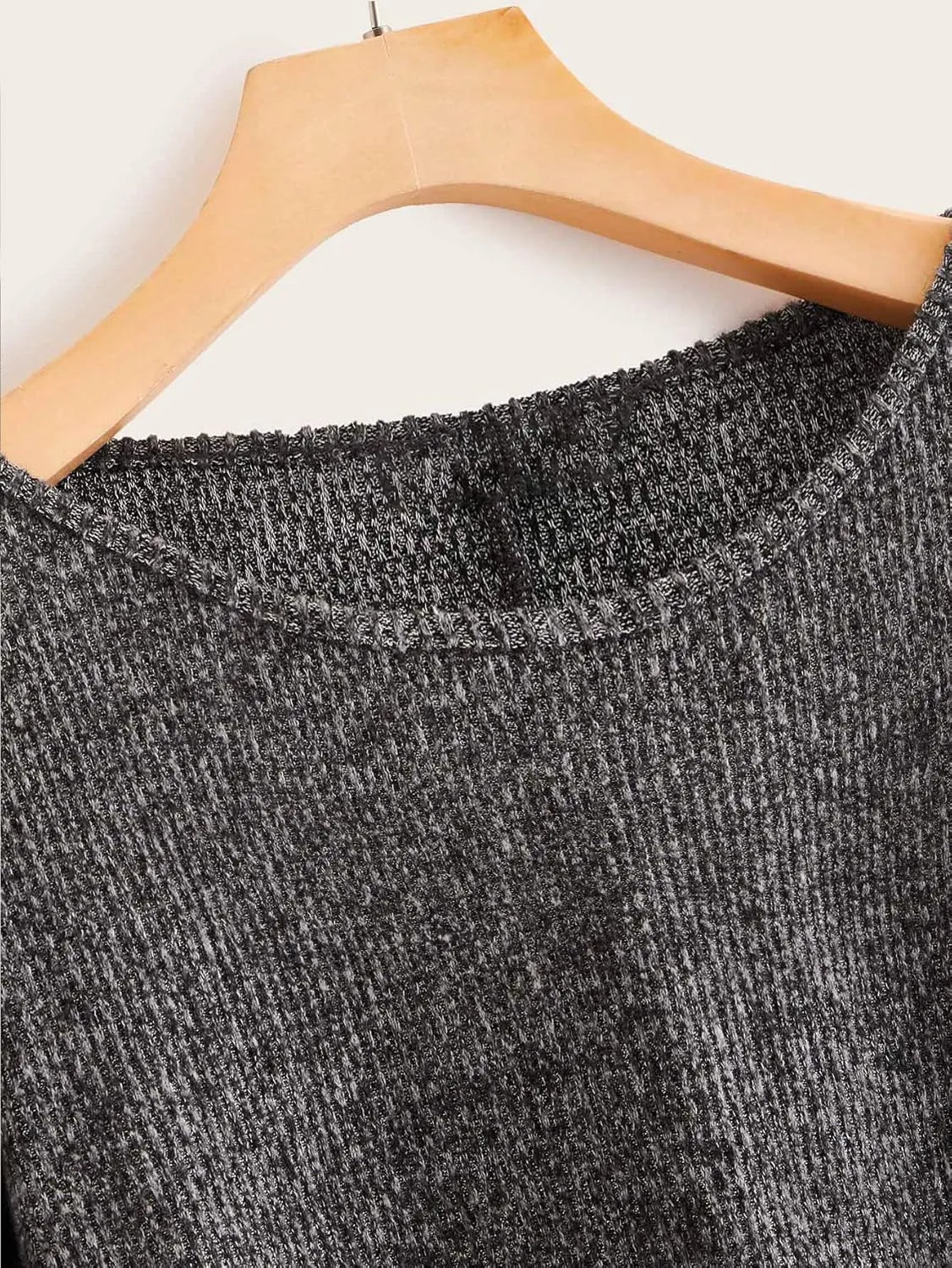 Floerns Women's Solid Boat Neck Long Lantern Sleeve Pullover Thin Sweater Top