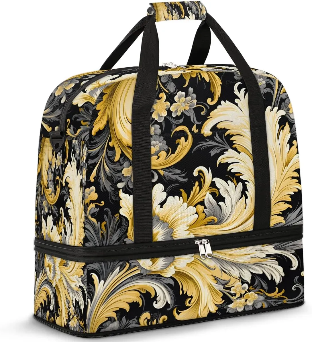 Flora Retro Boho Patterns Travel Duffle Bag, Collapsible Travel Bag Sports Gym Bag With Shoes Compartment Weekender Bag Overnight Bag For Women Men