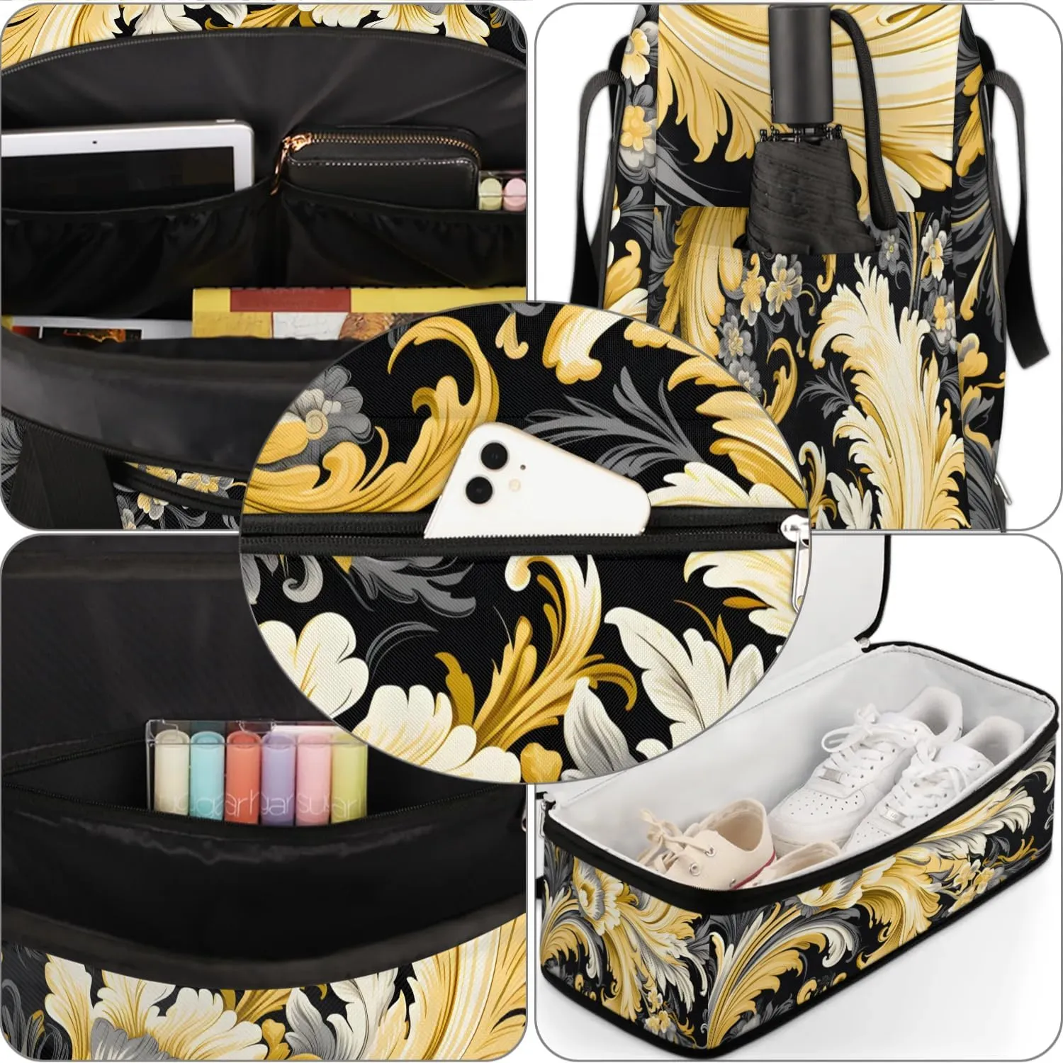 Flora Retro Boho Patterns Travel Duffle Bag, Collapsible Travel Bag Sports Gym Bag With Shoes Compartment Weekender Bag Overnight Bag For Women Men