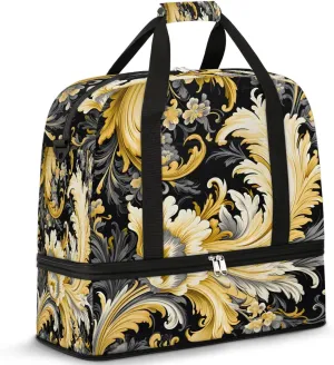 Flora Retro Boho Patterns Travel Duffle Bag, Collapsible Travel Bag Sports Gym Bag With Shoes Compartment Weekender Bag Overnight Bag For Women Men