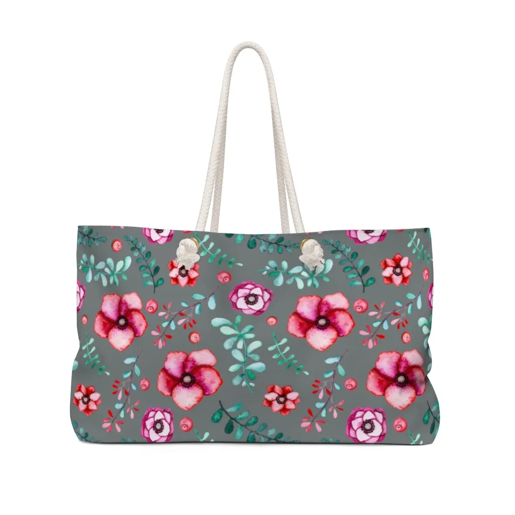 Floral In Gray Weekender Bag
