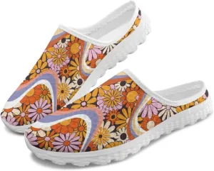 Floral Mule Shoes for Women Slip on Breathable Loafers Low Top Garden Clogs for Travel Vacation Shopping